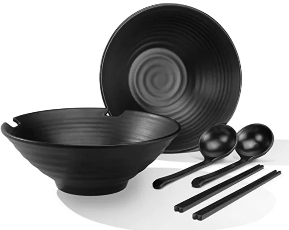 

2023 Top Seller Japanese Black Melamine Ramen Bowl Set with Chopsticks and Ladle Spoons