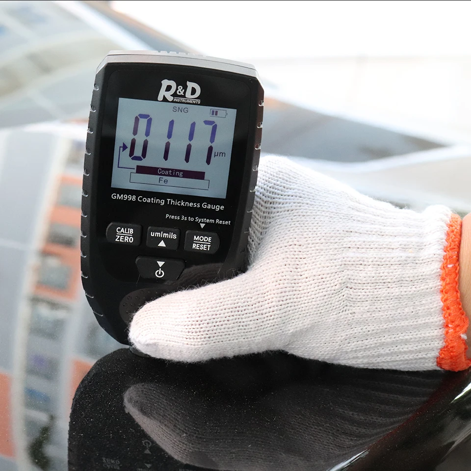 
R&D GM998 car paint coating thickness gauge car paint electroplate metal coating thickness tester meter 0-1500um Fe & NFe probe 