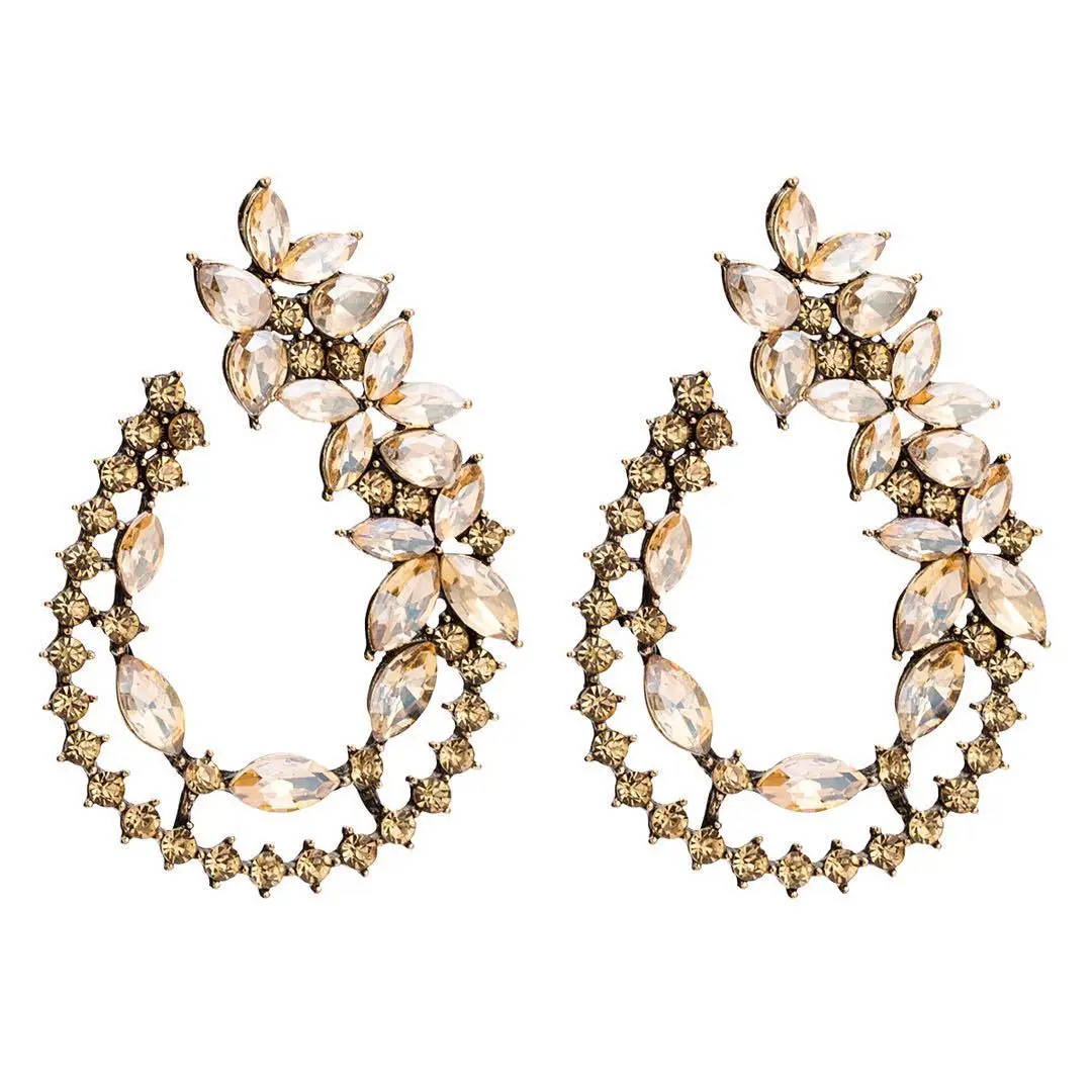 

Fashion Crystal Full diamond hollow Drop Vintage Flower Shape Jewelry hoop earrings