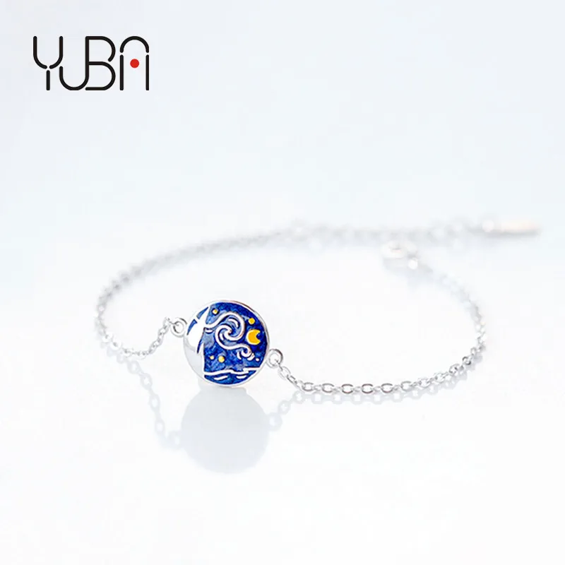 

Unique Design S925 Silver Plated Blue Carved Totem Charm Bracelets Engraved Concave Convex Pattern Round Bracelet For Gift