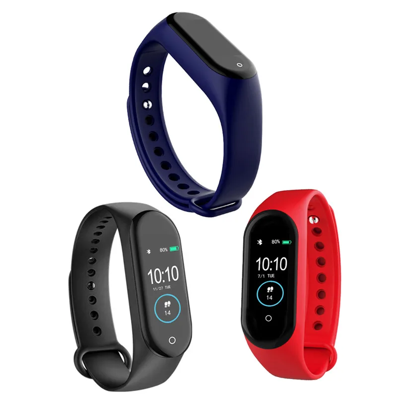 

Smart Band Fitness Trcker M4 Sport Bracelet Heart Rate Blood Pressure Wirstband Waterproof Smartband Smartwatch, Black / red / blue