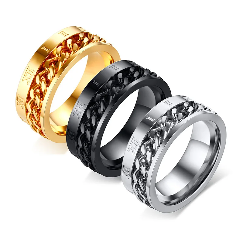 

rings jewelry Hot personality jewelry 8mm Stainless steel Rome number rings for men