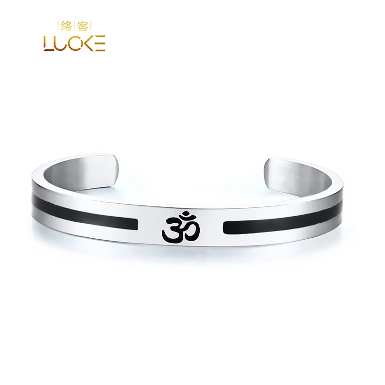 

Wholesale Jewelry Cuff Bracelet Simple Aum Epoxy Stainless Steel Men Open Bracelet Cuff Bangle, Silver + black