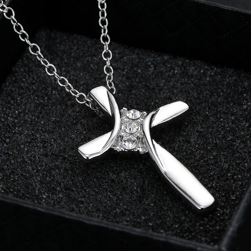 

XuQian Wholesale Zirconia Faith Hope Love Cross Pendant For Diy Necklace, Silver