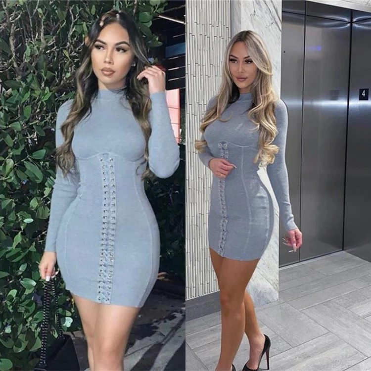 Latest Design Elegant New Collections Winter Clothing 2021 Woman Long Sleeve Bodycon Dresses Women Casual Dress