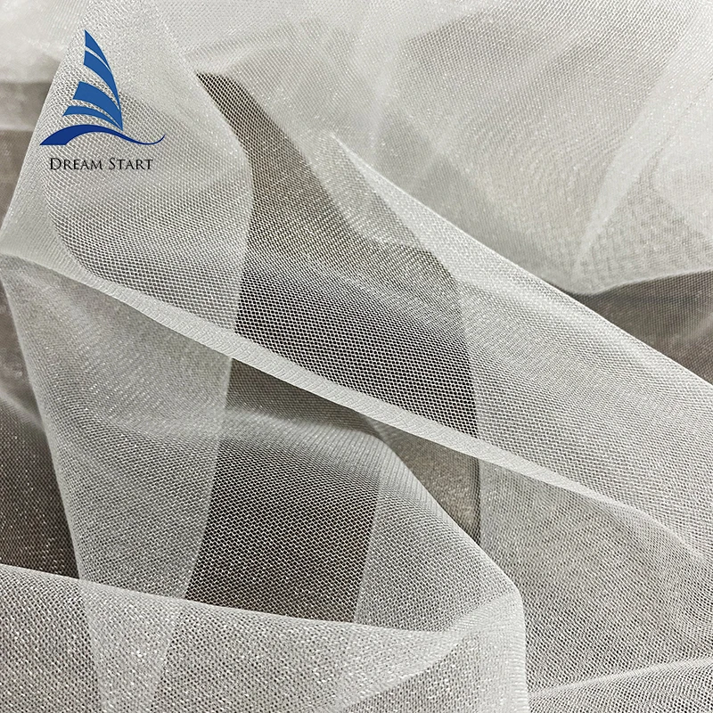 White Nylon Bridal Tulle Fabric 63" Thick Diamond Mesh Shining Knitted Pattern Soft Shrink Resistant for Girls Wedding Dress