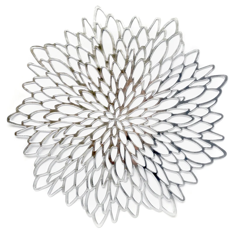 

2021 New Design Round Pvc Placemat natural Hot Stamping Hollow Pad Anti-slip Coffee Table Decorative Accessories, Gold/silver