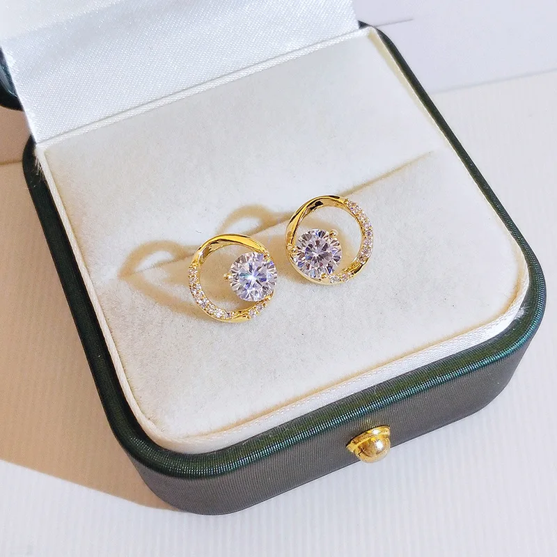 

Fashion jewelry KYED0688 elegant geometric shape 18k gold 3A zircon earrings for Women