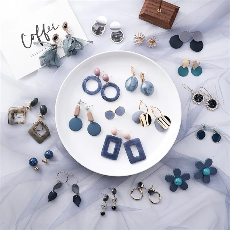

New Korean style fashion blue geometric simple earrings women's jewelry