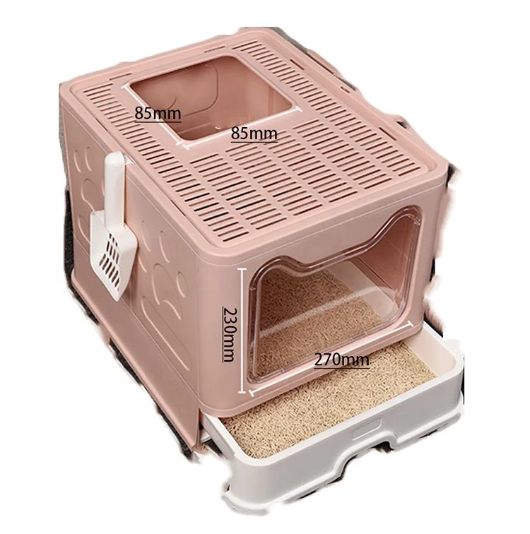 

Secure anti-slip pet supplies covered litter box drawer pan easily clean deodorant odorless tool with scooper pet cat toilet cat, Gray, pink, blue