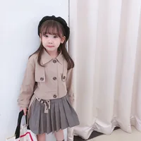 

Unique Design Girl 2pcs Clothes Autumn Outfits Chequered Jacket Coat With Mini Dresses Fall Children Girl Fashion Clothes Set