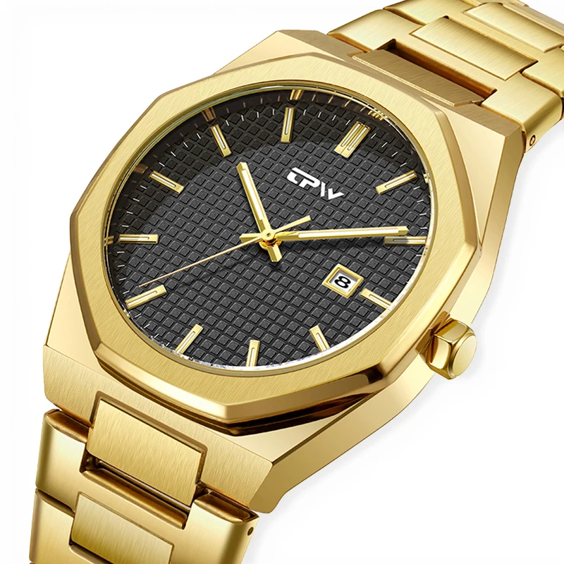 

Luxury Stainless Steel Luminous Analog Calendar Alloy 42MM Quartz Watch For Men
