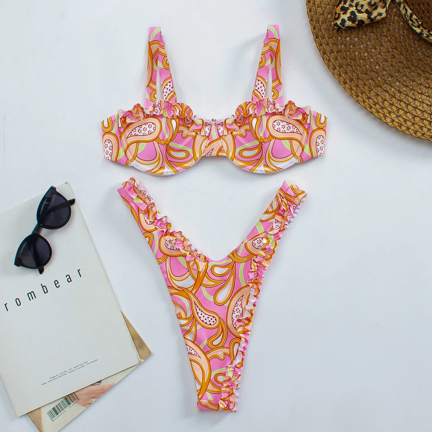

2022 Wholesales Stock Floral Ruffle Girl Bikinis Woman Swimwear Sexy Bikini Designers Bathing Suits, Solid colors and customized colors