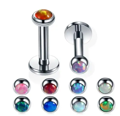 

New 1PC Steel Internally Thread Opal Stone Labret Stud Lip Ring Opal Ear Cartilage Tragus Helix Piercing Sexy Girls Jewelry 16g