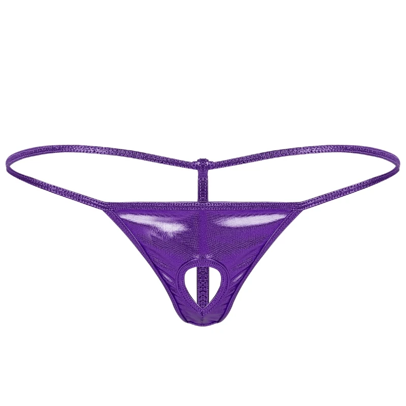 

High Quality Shiny Pvc Low Rise Hole T-back Open Butt G-String Thong Bikini Briefs Mens Underwear