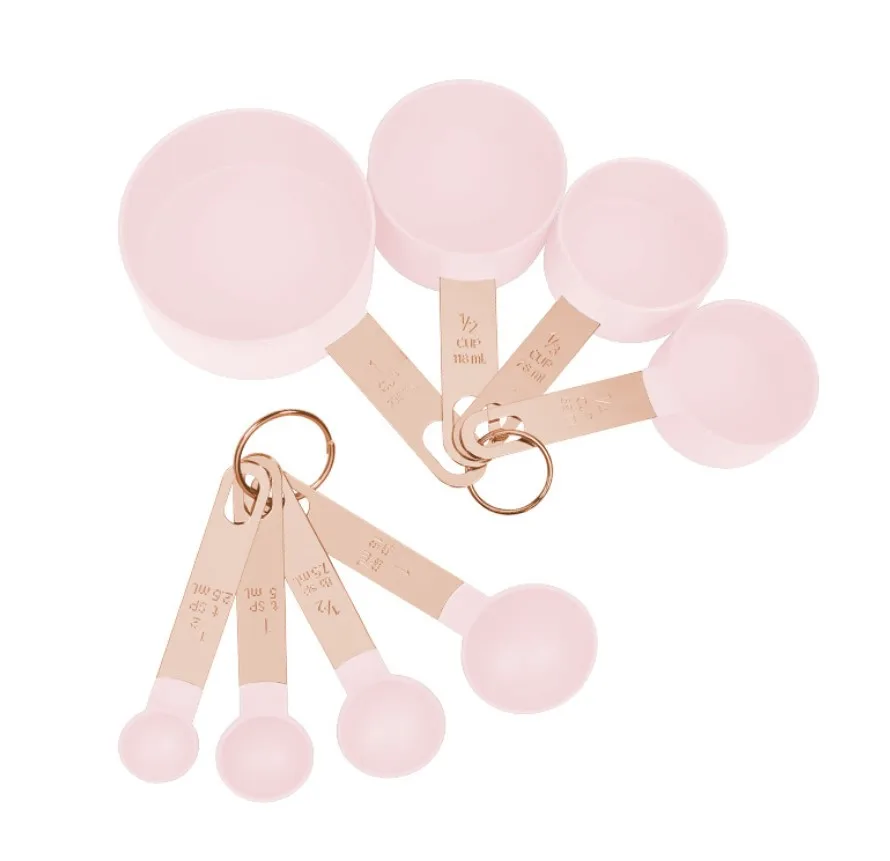 

8 piece PP Stainless Steel Copper Rose Gold Measuring Set Baking Measuring Cup and Spoons Set