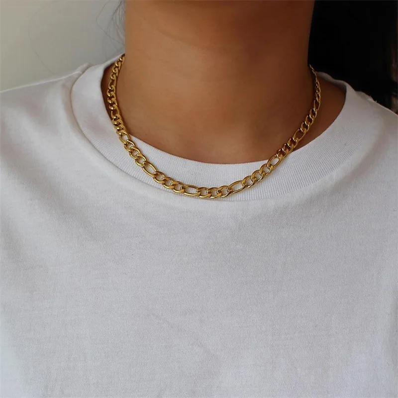 

Minimalist Figaro Necklace Jewelry Gold Plated Stainless Steel Figaro Chain Necklace, As pic show