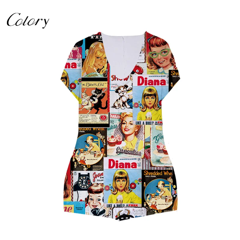 

Colory Short Sleeve Women Onesie Bodycon Ladies Print Rompers, Picture shows