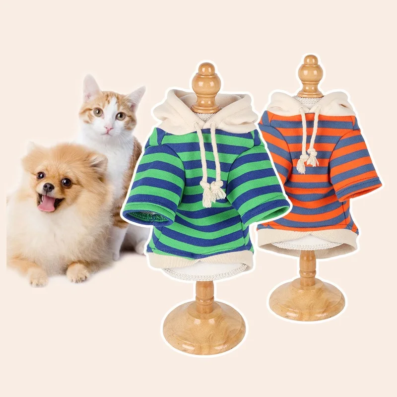 

Hot Products Spring Autumn Dog Coat Winter Dog Clothes Hoodie Jacket Cotton Blended Sweat Hoodie Pet Winter Apparel, Blue/green stripes, blue/orange stripes