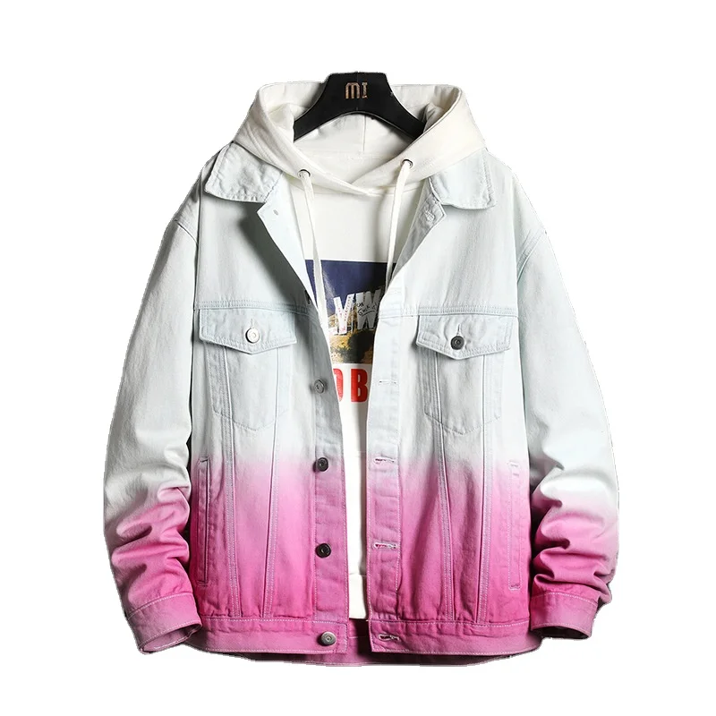 

amazon hot sale casual big size custom jacket for men versity match color wholesale turn down coat menswear pink jean coat, Black, blue, purple, pink, red, biege, dark blue, dark grey