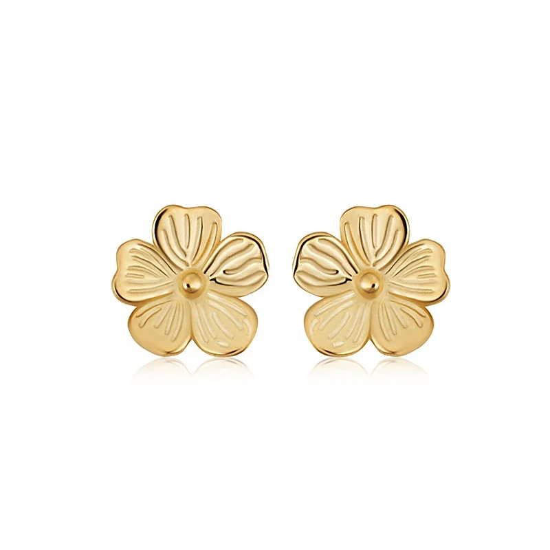 

Milskye fashionable silver 925 flower 14K gold plated shaped petals piercing stud