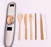 

Tableware Cutlery Travel Dinnerware Utensil Set With Bag Travel Reusable Portable Straws Bamboo Cutlery Dinner Set