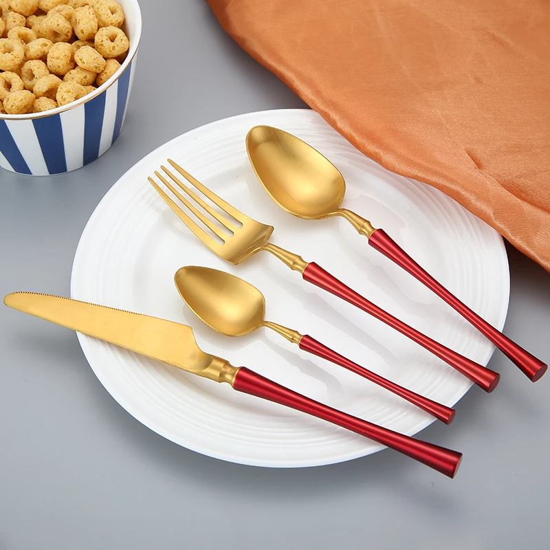 

Jieyang Wholesale Slender handle Gold Flatware Stainless Steel Painting Flatware Sets