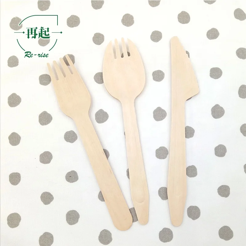 
Top Quality Custom Logo Branded Hot Stamped Printed Wood Disposable Spoon Fork Knife 