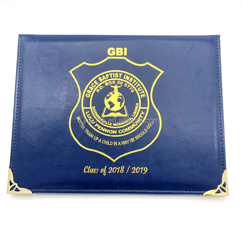 Diploma Gold Logo Printing Custom Pu Leather Certificate Folder