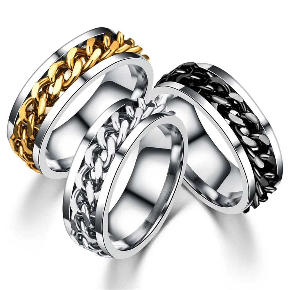 

European and American Stainless Steel Accessories Titanium Steel Ring With Open Beer Rotating Chain For Men