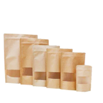 

M Size 16x22CM 250G Standing Ziplock White/Brown Kraft Paper Bags With Transparent Window