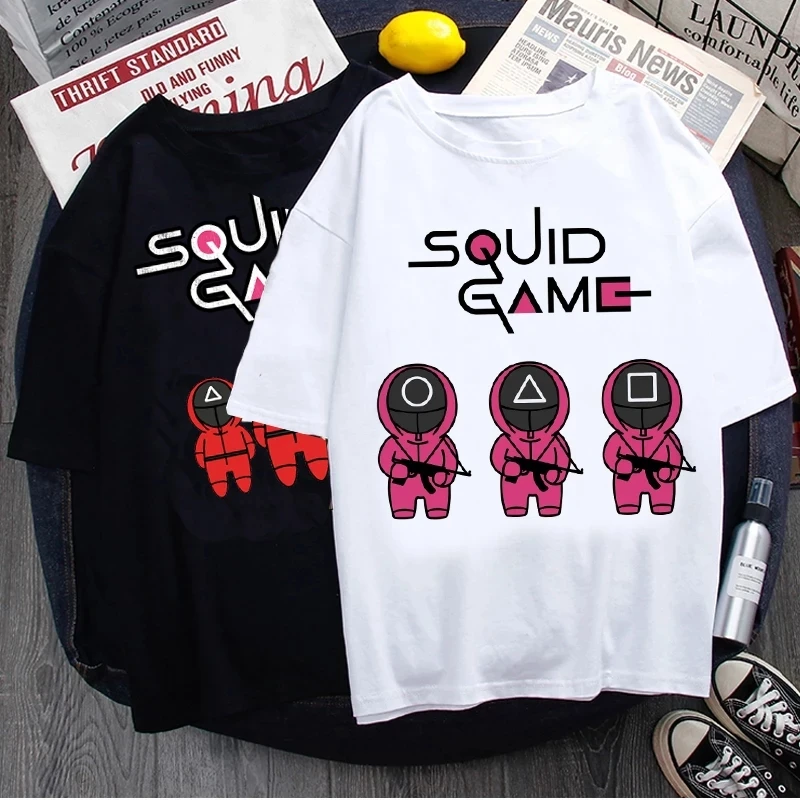 

2021 Squid Game Korean TV T-Shirt Men Cartoon Printing Summer Tops Unisex Fashion short sleeve Korean T-shirt, Multi color optional