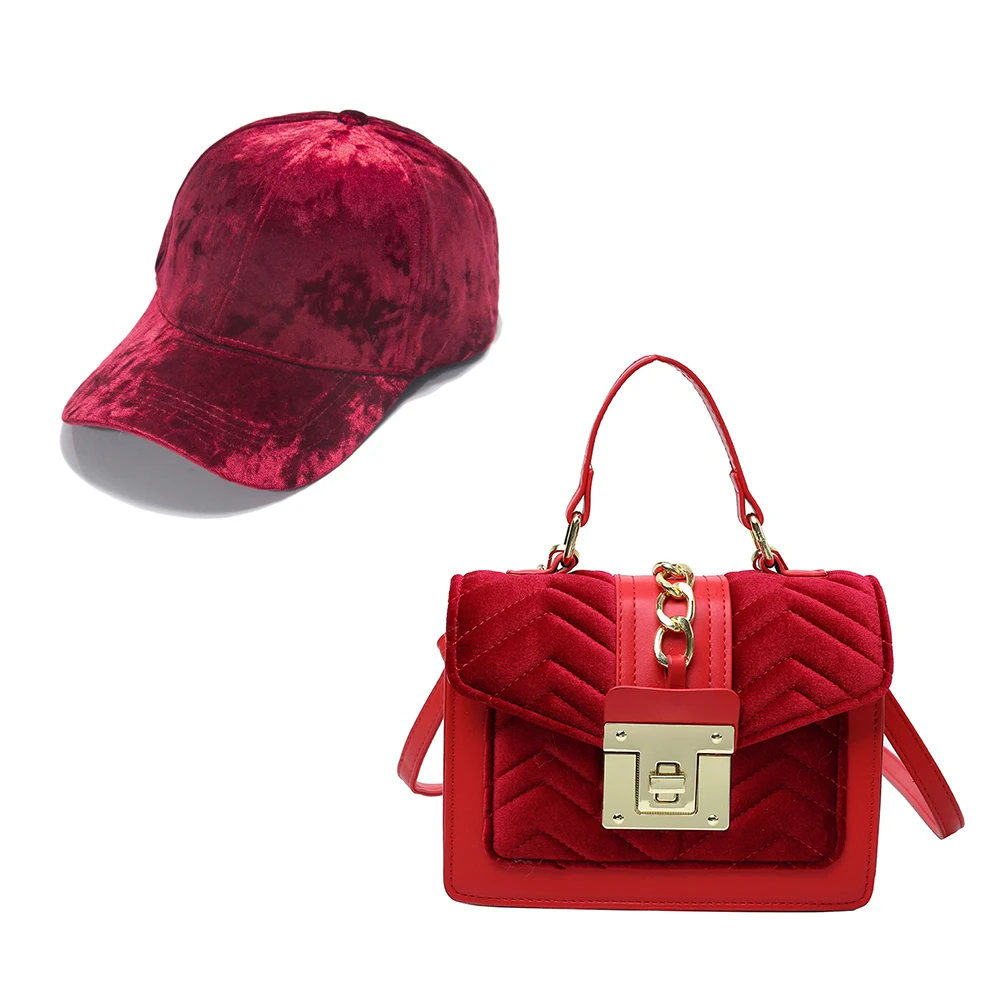 

New Trendy 2021 fall purse women purses and handbags ladies velvet hat set and purse designer handbags for women luxury, 7 color