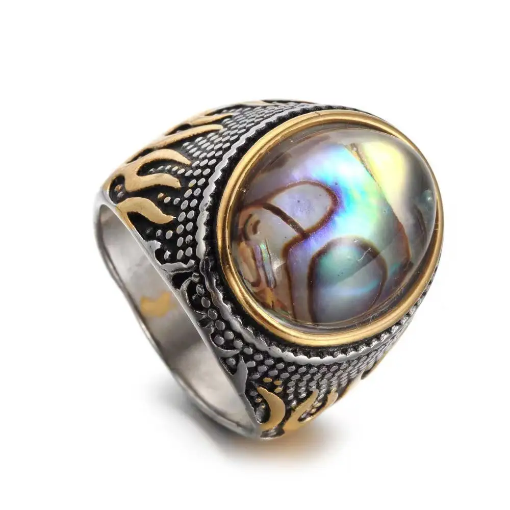 

Men's accessories stainless steel tiger eye gem flame ring titanium steel retro ring cross border popular jewelry