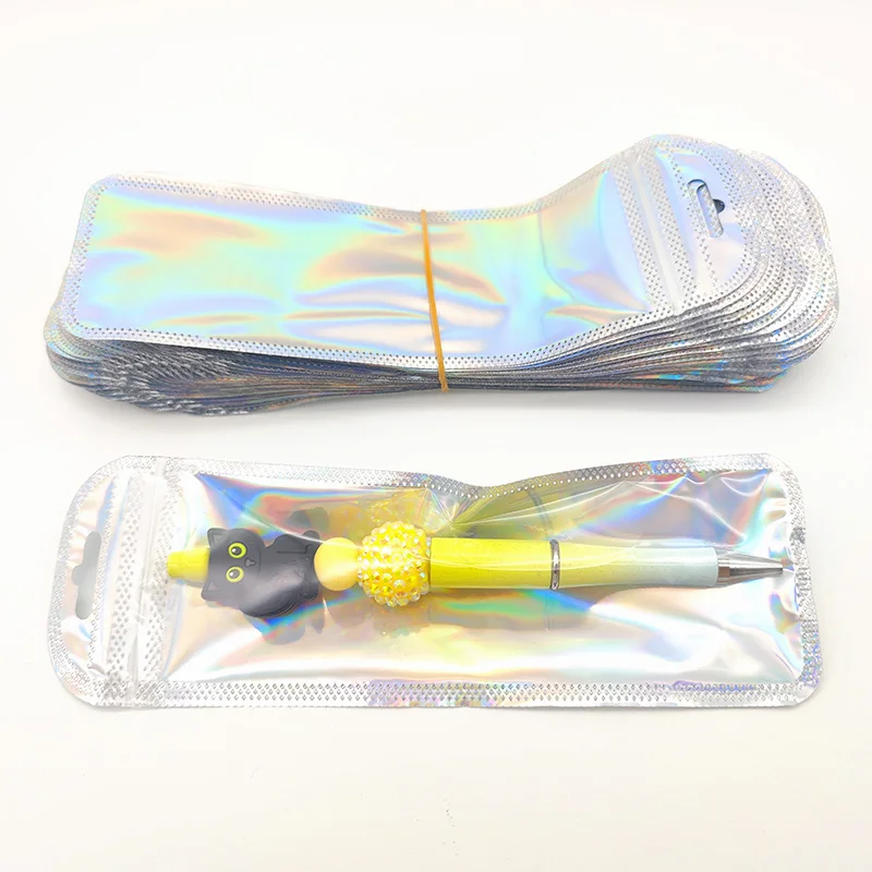 

New Arrival Rainbow Color Clear Bag Translucent Tableware Resealable Packaging Long Holographic Bag For Beadable Pen