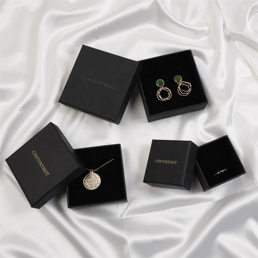 

Wholesale Black Lid Box Paper Cardboard Jewelry box With Foam Inside Necklace Bracelet Ring Earring Box With logo