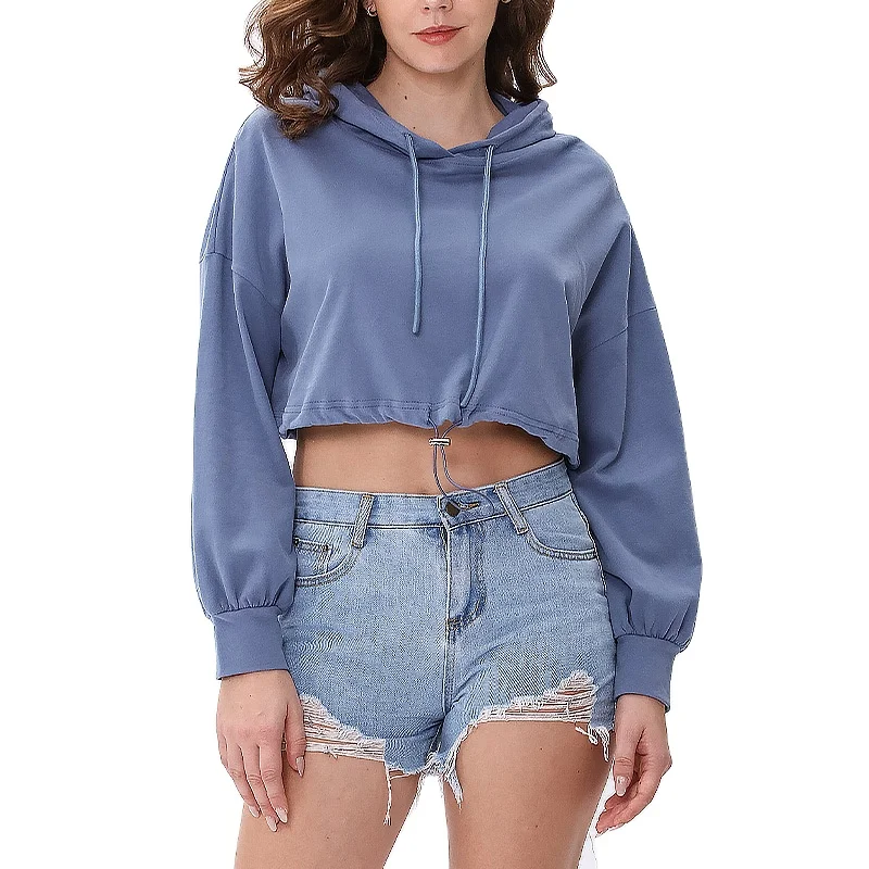 

High quality drawstring crop top sweatshirt cropped hoodie womens crop tops