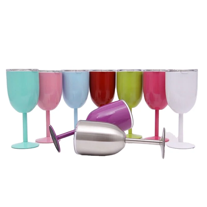 

10oz double wall stainless steel goblet wine tumbler insulated goblet wine glasses, Customized colors acceptable