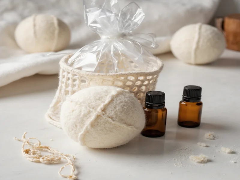 Wool dryer balls with essential oils for laundry