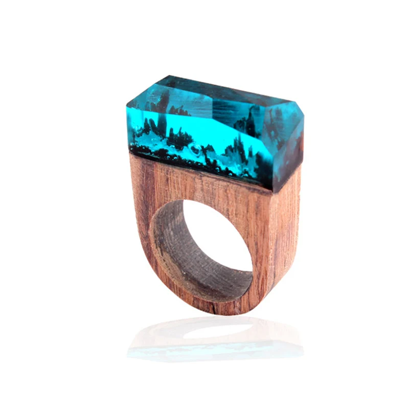 

Nice Gift Secret World Inside Wood Resin Ring Jewelry, Brown
