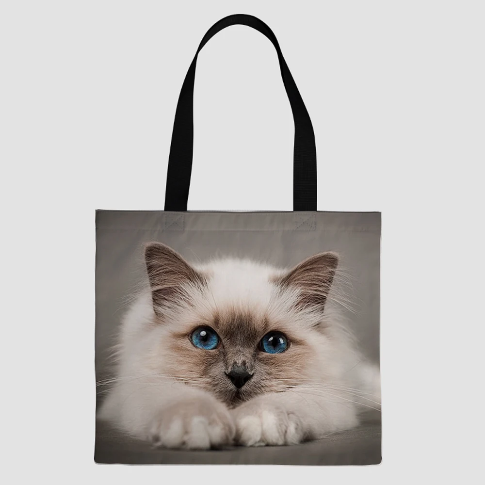 

Customize High Quality Luxury Cute Cat Canvas Reusable Foldable With Logos Tote Shopping Bags