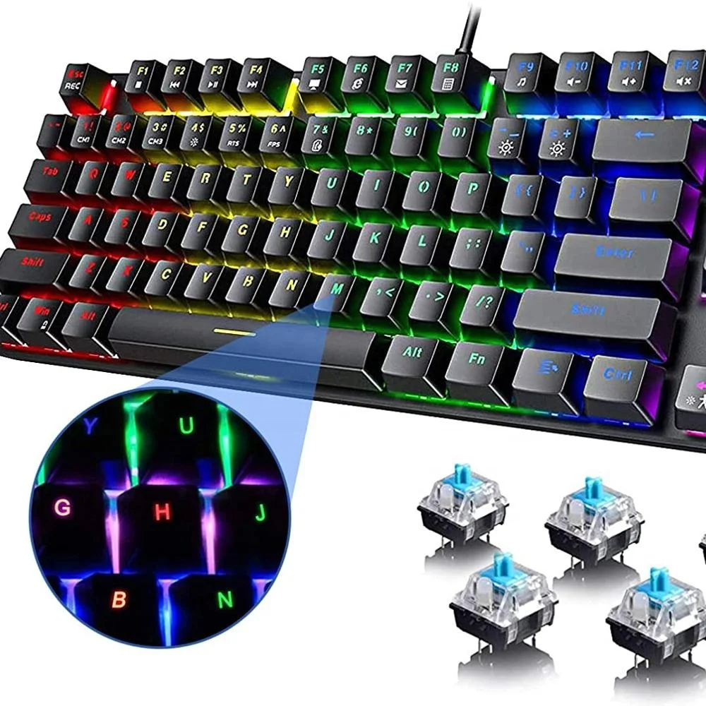 

Mechanical Gaming Keyboard Compact Keys RGB Backlit Floating with Multimedia Keys and with Number Key