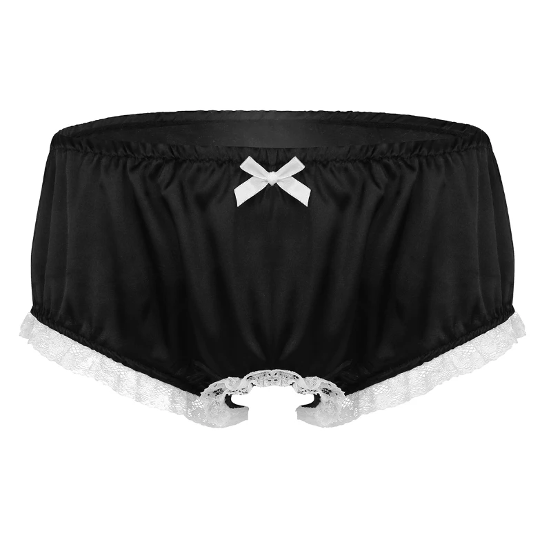 

iEFiEL Men Sissy Lingerie Panties Soft Ruffled Lace Open Crotch Maid Panties Underwear Crossdress