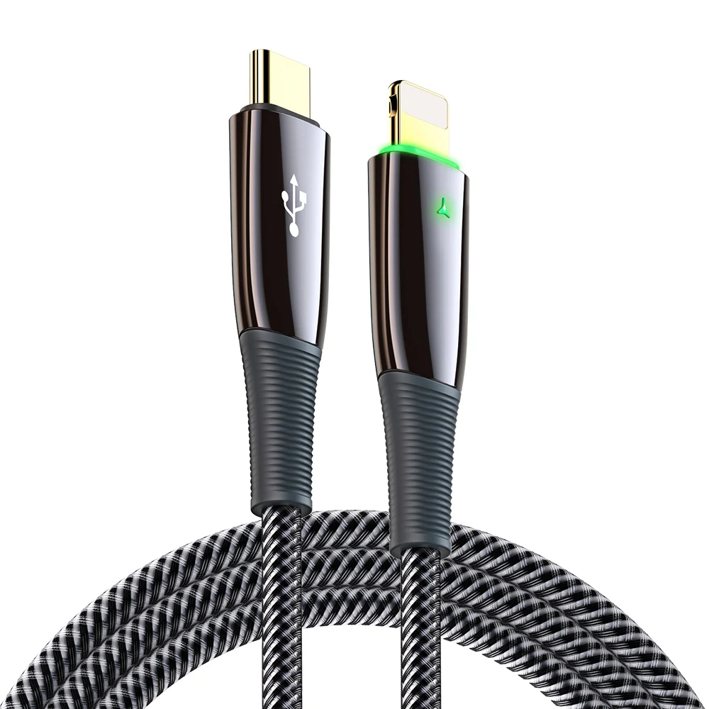 

Newest 1.2M 2M length safe mobile charging cable 18W 20W type C to lightning zinc alloy PD fast charging cable for Iphone 12, One color