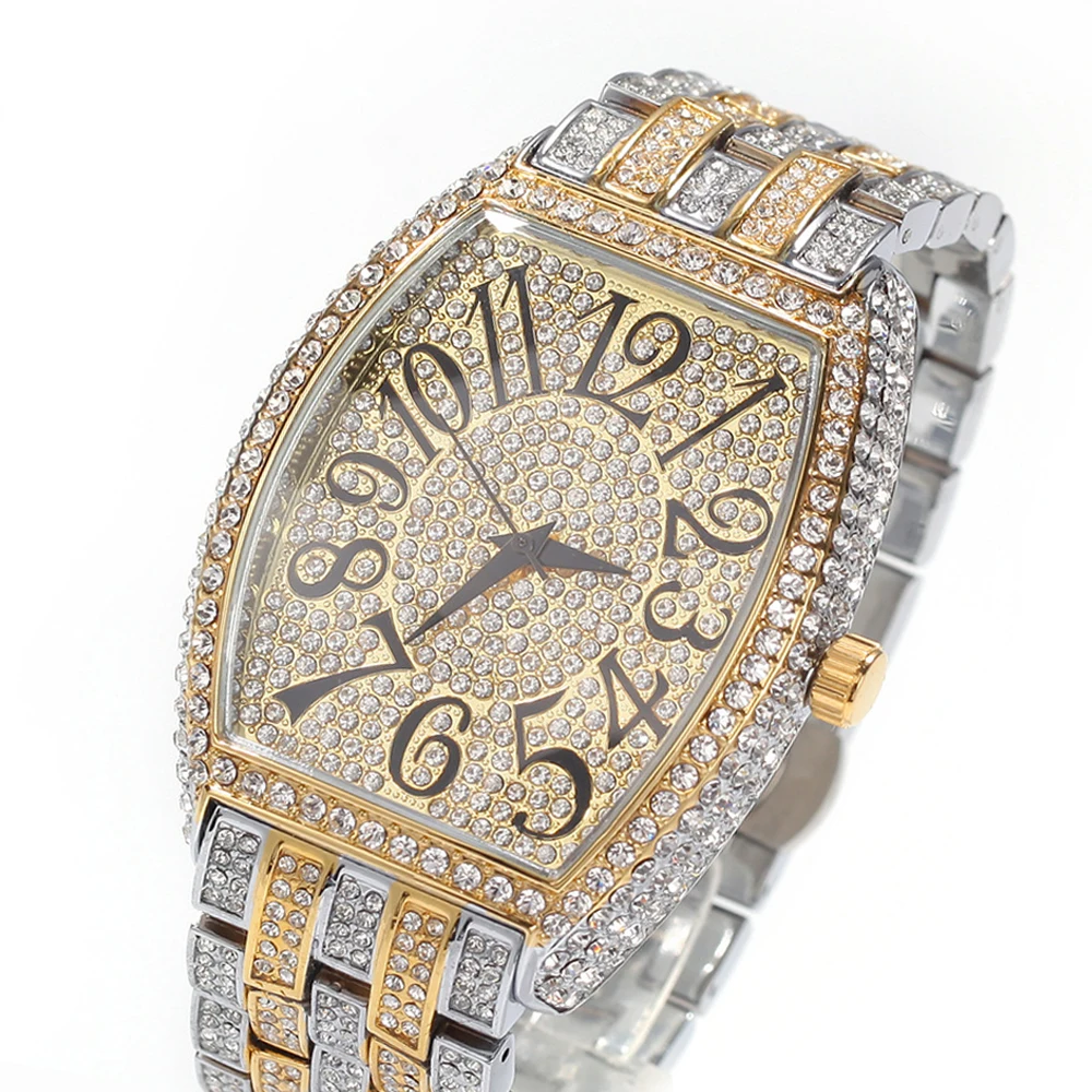 

European And American Fashion Full Diamond Barrel-Shaped Large Dial Casual Hip-Hop New Style Watches Mechanical Watches, Picture shows