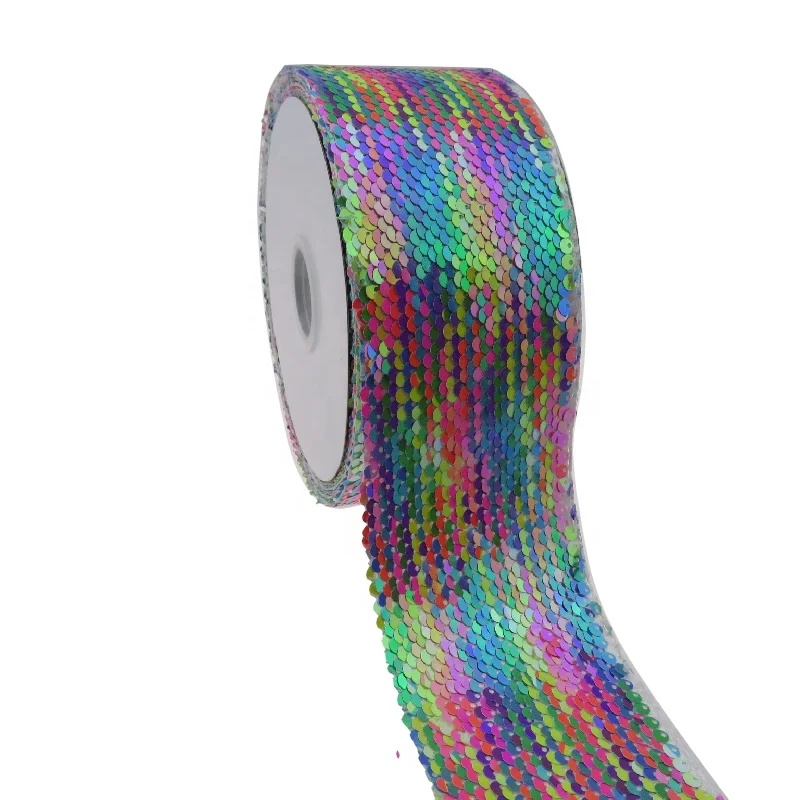 

3'' 75mm shiny rainbow color to grey Spangle Reversible Sequin Fabric Ribbon for Dress Bows Decoration Accept Customized Order, Customized or 196