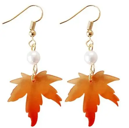 

Red Leaf Earrings Long Tassel Pearl Pendant Maple Leaf Earrings for Women