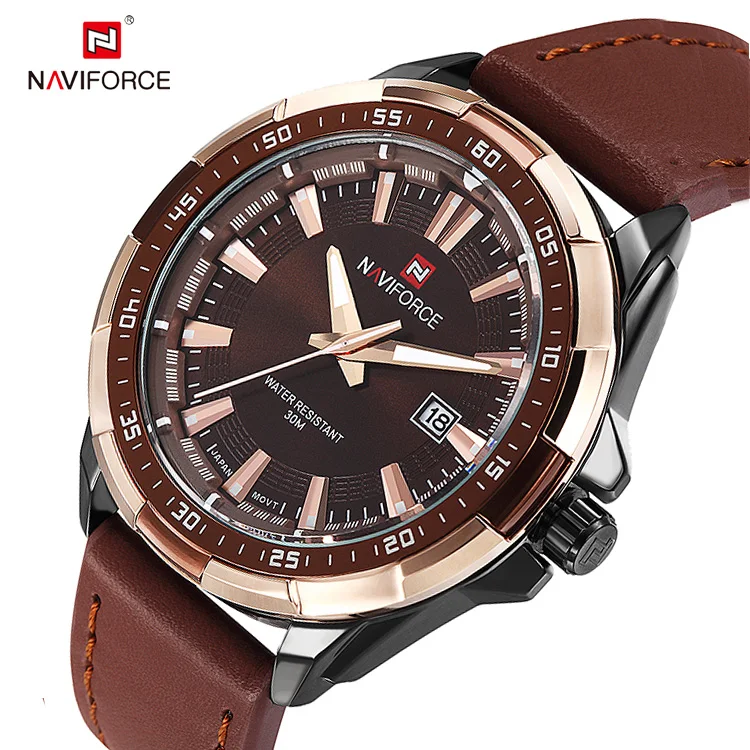 

Naviforce watch 9056 Resistant Date Quartz Leather military watches Waterproof Analog Casual Clock Rome Time Relogio Masculino