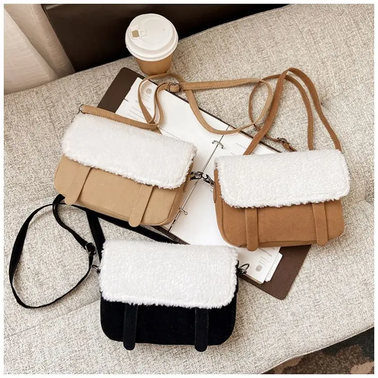 

B10024 New Arrival fashion casual Women Winter Design Furry Cross Body Handbags, Khaki,black,brown