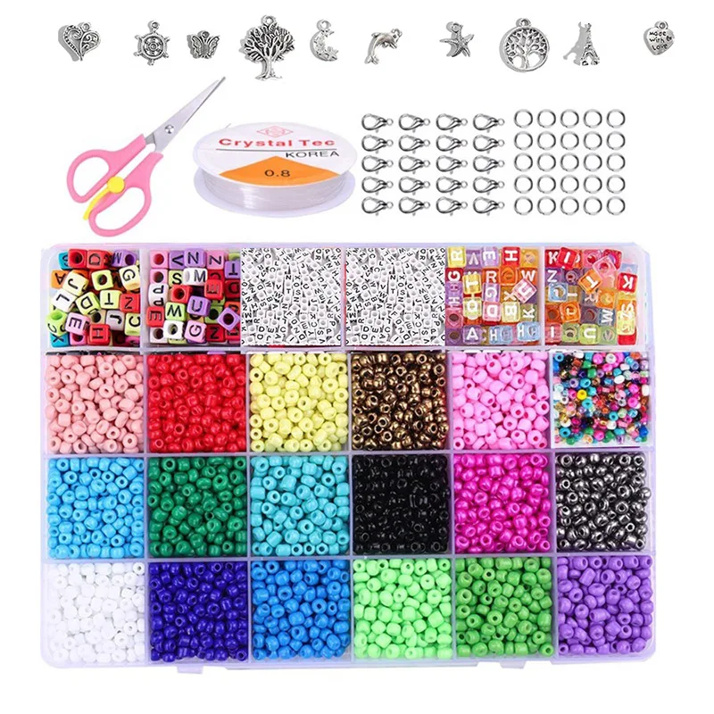 

Box Set  Glass Seed Beads Charm Crystal Spacer Glass Beads For Jewelry Making Rings DIY Handmade Accessories Bead Kit, Colourful